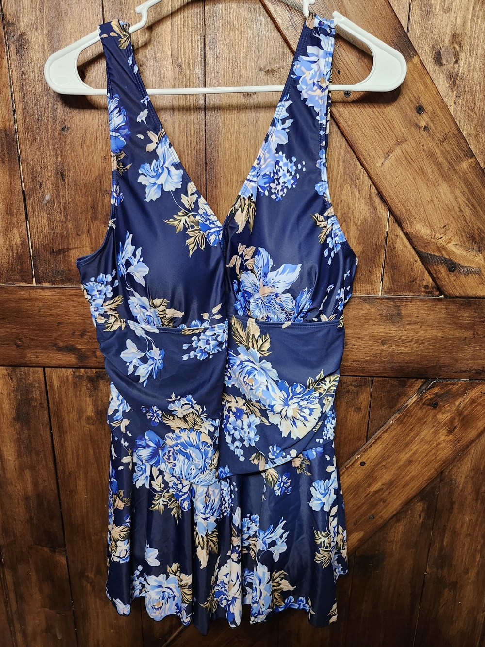 Floral Navy Blue One-Piece Swimdress NWOT